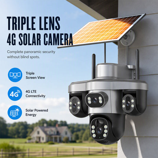 🎁2026 New Arrivals 55% OFF💥3 Lenses. 0 Wires. 100% Peace of Mind. Triple solar-powered security that watches every angle — no WiFi, no electric bill.