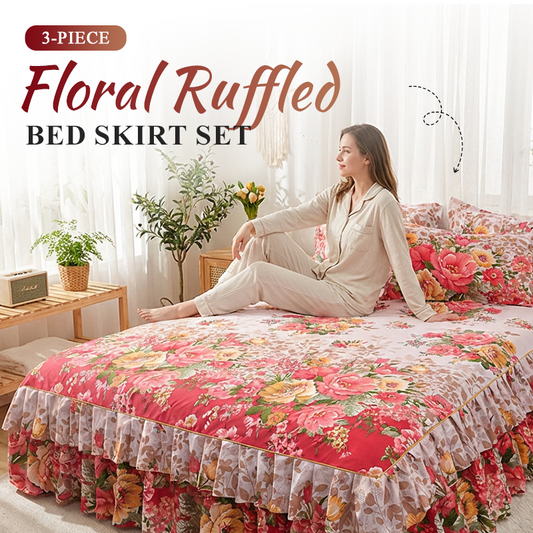 ⏳Limited-time 47% off⏰3-Piece Floral Ruffled Bed Skirt Set🌸🛏️