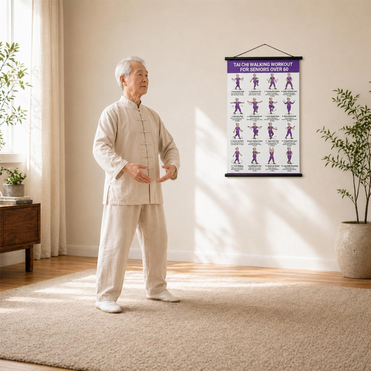 🧓📋 Tai Chi Workout Poster for Seniors – 50% OFF! 16 illustrated exercises, standing or seated, large text – easy to follow. 💪