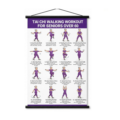 🧓📋 Tai Chi Workout Poster for Seniors – 50% OFF! 16 illustrated exercises, standing or seated, large text – easy to follow. 💪