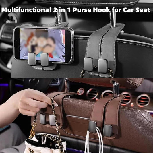 🚗👜 Leather Car Seat Headrest Hook – 50% OFF! No-tool install, hands-free storage for bags, coats & phone – fits most cars. ✨