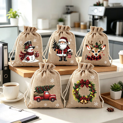 🎅 LIMITED‑TIME 50% OFF! ✨ Christmas Drawstring Gift Bags – Santa & Reindeer Design, Reusable Fabric Gift Wrapping Bags ✨