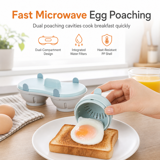 🎁2026 New Arrivals 50% OFF💥Dual-Compartment Microwave Egg Poacher | Cook Two Poached Eggs Quickly⏱️