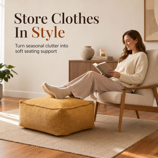 🪑✨ Clothes Storage Ottoman – 50% OFF! Effortless wide-zip packing, robust stitching, 45x45x23cm – tidy rooms, comfy seat. 🧵