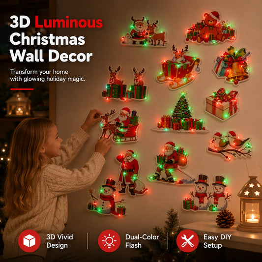 🎄Christmas Glowing Wall Sticker Night Lights with Light Bases Featuring Santa Claus Snowman Reindeer and Christmas Tree for Holiday Decor