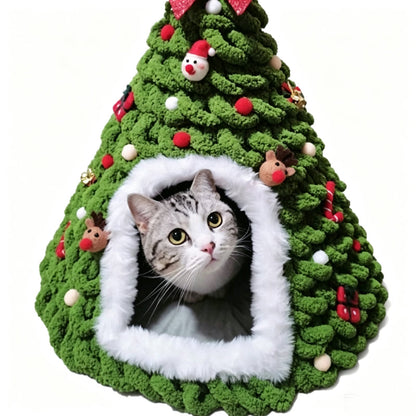 🎄 50% OFF – Cozy Christmas Tree Cat Cave – Festive Felt Hideaway for Cats