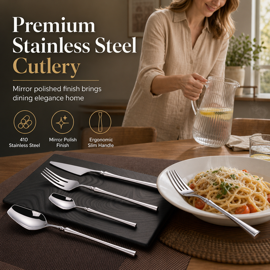 304 Stainless Steel Cutlery Set with Slim Waist Design Elegant Flatware Set including Knives Forks and Spoons for Home Dining