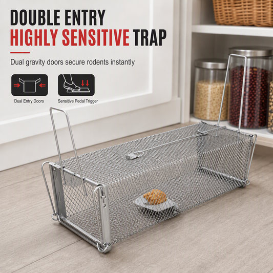 🐭❌️ Double-Entry Humane Mouse Trap – 50% OFF! Sensitive pedal trigger, dual-door snap closure, chew-proof wire cage – no chemicals.
