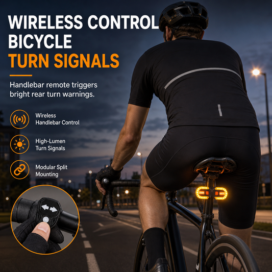 USB Rechargeable Bike Turn Signal Tail Light with Wireless Remote Control Detachable Bicycle Warning Light for Night Riding