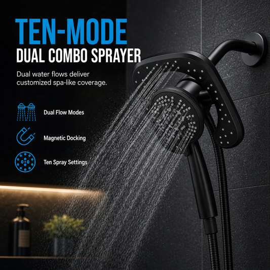 🚿✨ 2-in-1 Dual Shower Head Set – 50% OFF! 10 spray modes, magnetic docking, run both together – full-body coverage & relaxation. 💧