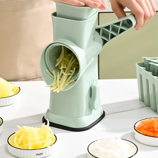 🧄⚡ Suction-Base Rotary Grater & Slicer – 50% OFF! 3/5/6 blade sets, enclosed safety drum, detachable parts – stable & easy to clean. 🥕