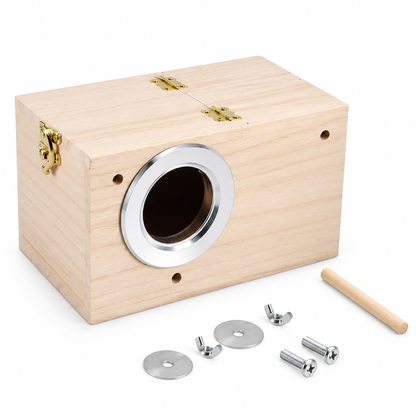 🐦✨ Solid Pine Wood Bird Nesting Box – 50% OFF! Chemical-free wood, metal bolt mounts, bite-resistant rings – safe nesting for small birds.🏠